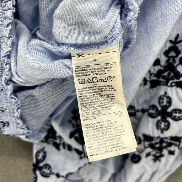 Gap Top women Medium Blue Puff Sleeves boat neck Floral embroidered Crop Blouse - Picture 9 of 14